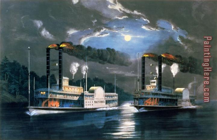 Currier and Ives A Midnight Race on the Mississippi